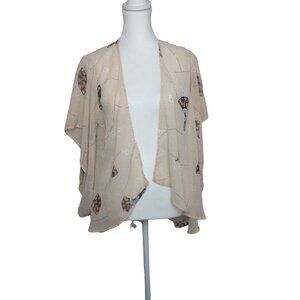 Forever 21 Cream Tan Chiffon Short Fan Print Kimono Size S
